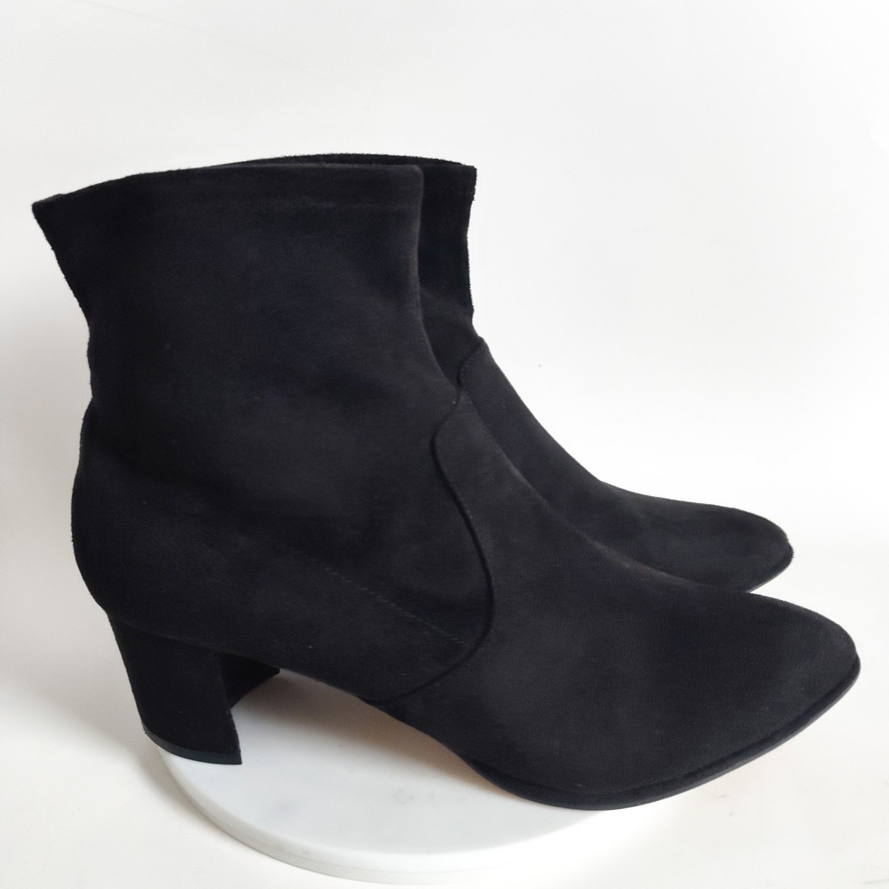 Marc Fisher Ankle Boots Booties Size 10 Black Faux Suede Vegan 2" Low Block Heel